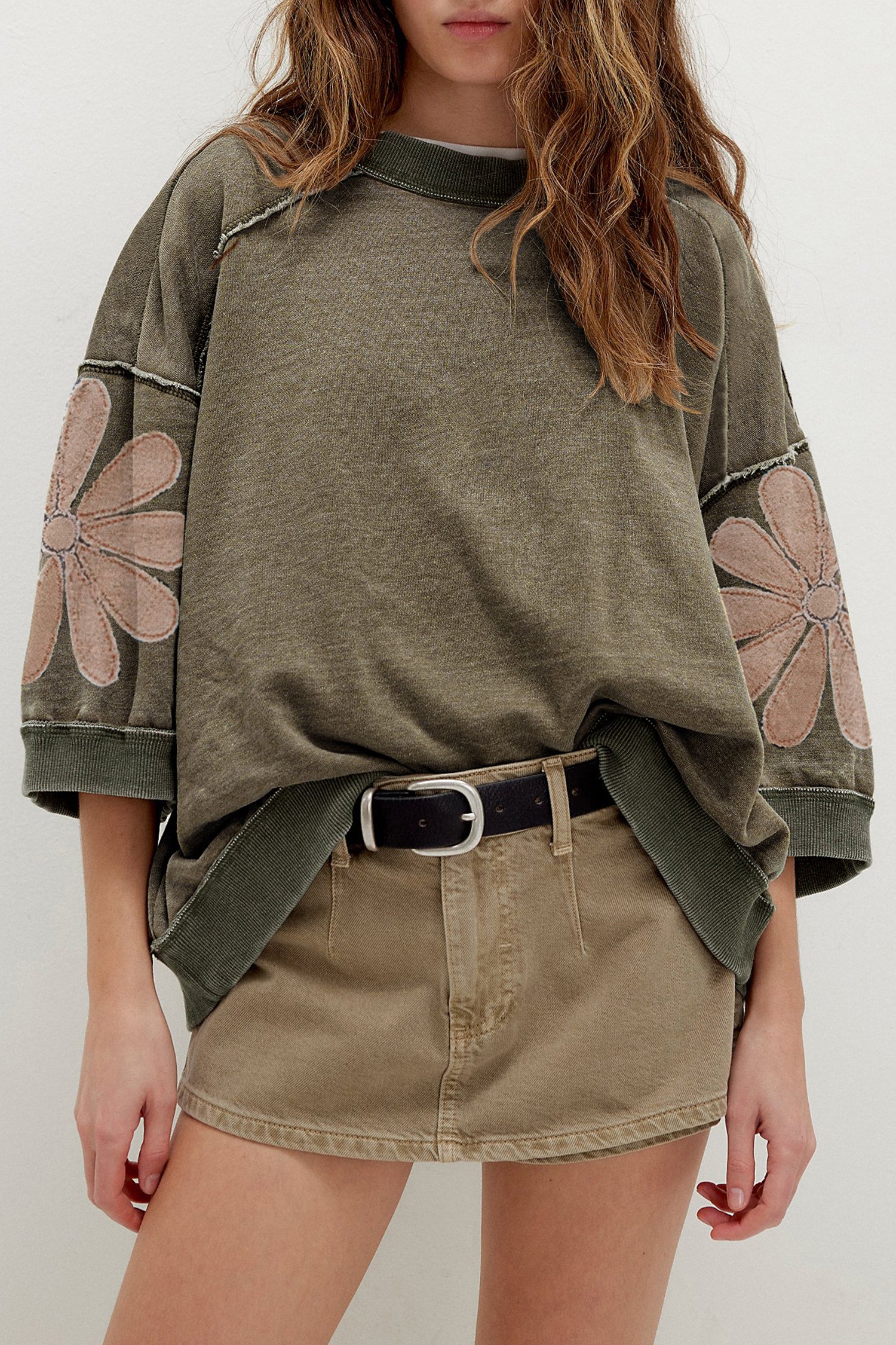 Mineral Wash Flower Patch Oversized Top