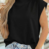 Black High Neck Cap Sleeve Top