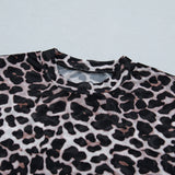 Khaki Leopard Print Sheer Mesh Short Sleeve Top