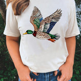 White Flying Mallard Print Crew Neck T Shirt