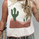 Multicolour Cactus Western Oasis Loose Sweater Vest