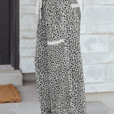 Gray Leopard Wide Leg Drawstring Pants