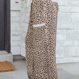 Khaki Leopard Wide Leg Drawstring Pants