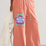 Grapefruit Orange Floral Patchwork Wide Leg Pants