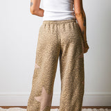 Khaki Leopard Print Star Patched Drawstring Elastic Waist Jogger Pants