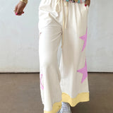 White Colorblock Star Patchwork Wide Leg Pants