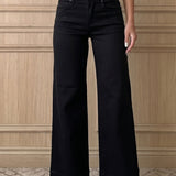 Black 2-Button High Waist Wide Leg Jeans