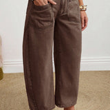 Coffee Brown Patch Pocket Barrel Jeans