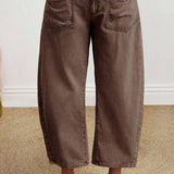 Coffee Brown Patch Pocket Barrel Jeans