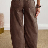 Coffee Brown Patch Pocket Barrel Jeans