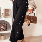 Black Studded Straight Leg Jeans