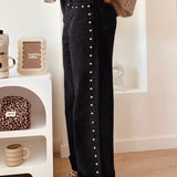 Black Studded Straight Leg Jeans