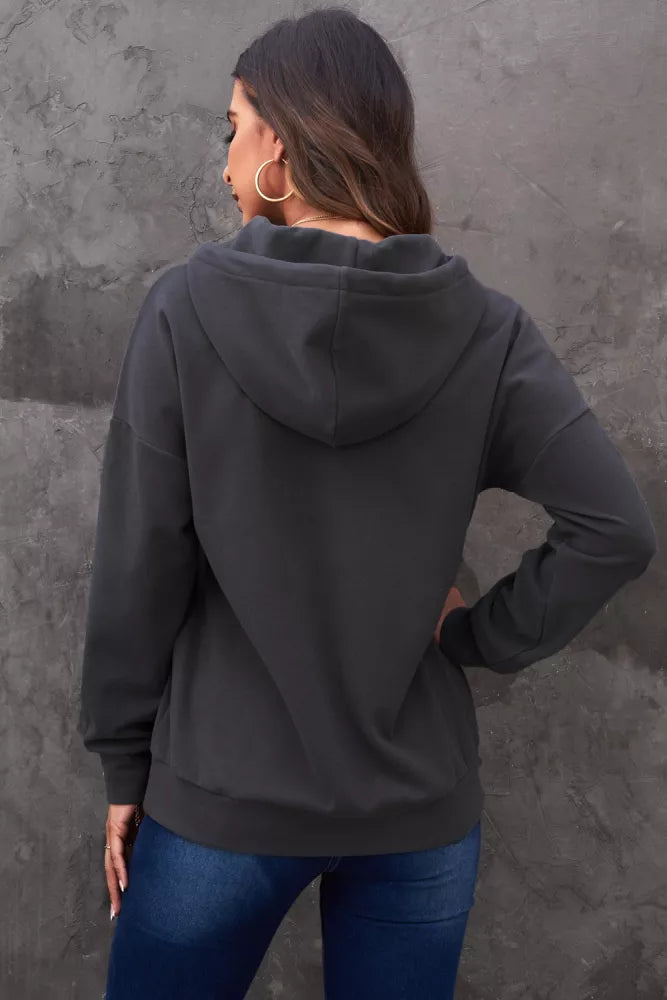 Black Leopard Print Drawstring Hoodie