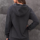 Black Leopard Print Drawstring Hoodie