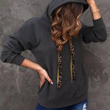 Black Leopard Print Drawstring Hoodie