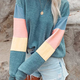 Blue Colorblock Long Sleeve Pullover Sweatshirt