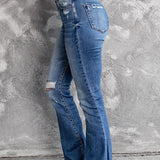 Blue Distressed Hippie Flare Jeans