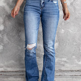 Blue Distressed Hippie Flare Jeans