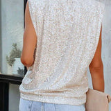 Boxy Sequin Round Neck Top