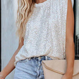 Boxy Sequin Round Neck Top