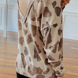 Brown V Neck Animal Print Long Sleeve Top