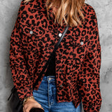 Brown Leopard Raw Hem Cropped Jacket
