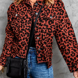 Brown Leopard Raw Hem Cropped Jacket