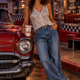Blue Slouchy Wide Leg Jeans