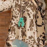 Cow Print Irregular Hem Long Sleeve Top
