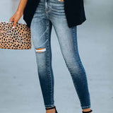 Dark Blue Slit High Waist Jeans