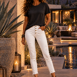 Kali White High-Rise Distressed Pants