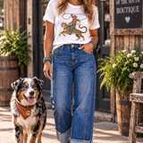 White Leopard Rodeo Cowboy Graphic Casual Tee