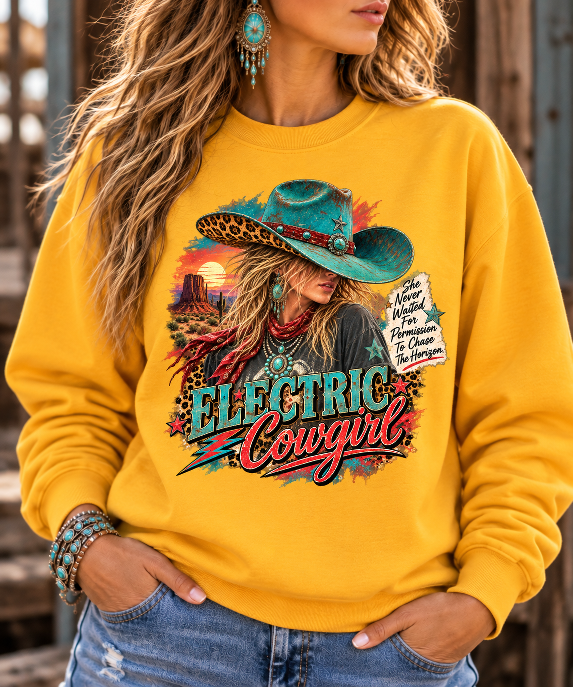 Electric Cowgirl — Chase the Horizon Graphic Sweatshirt
