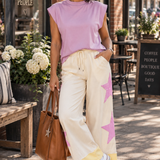 Phalaenopsis Solid Color High Neck Cap Sleeve Loose Top
