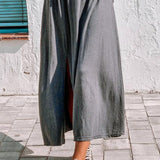 Gray Shirred Off Shoulder Maxi Dress with Split