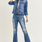 RISEN HIGH RISE DISTRESSED ANKLE STRAIGHT JEANS