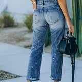 Blue Medium Wash High Rise Straight Leg Jeans