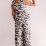 Leopard Print Pockets Wide Leg Sleeveless Jumpsuit