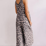 Leopard Print Pockets Wide Leg Sleeveless Jumpsuit