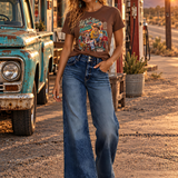 Sail Blue Acid Wash Flare Jeans