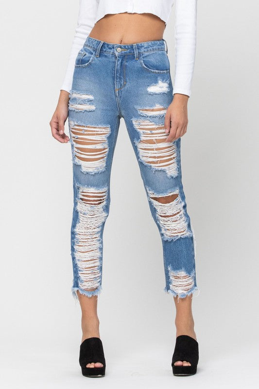 Cello High Rise Distressed Straight Jeans