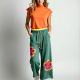 Wildflower Patchwork Wide Leg Pants — Sea Green