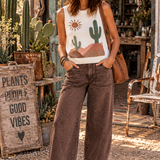 Multicolour Cactus Western Oasis Loose Sweater Vest