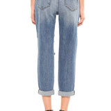 Cello High Rise Double Rolled Cuff Distress Mom Jean