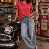 Red Oversized Mélange Burnout Raw Edge Tee
