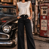 Black 2-Button High Waist Wide Leg Jeans