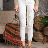 Kali White High-Rise Distressed Pants