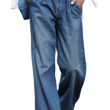 Blue Slouchy Wide Leg Jeans